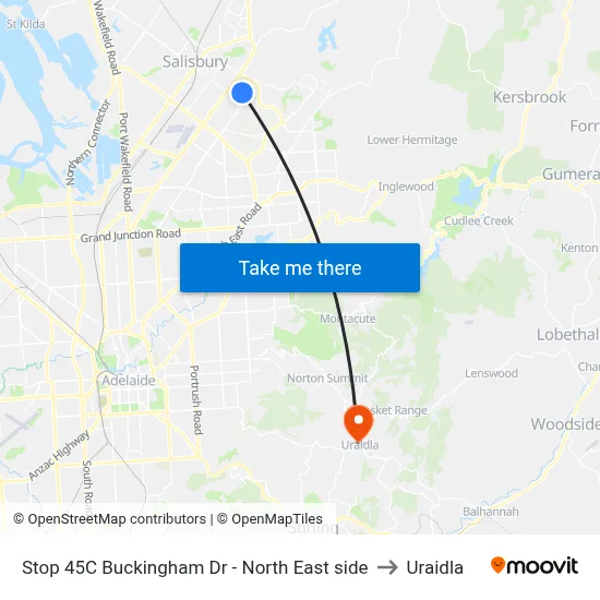 Stop 45C Buckingham Dr - North East side to Uraidla map