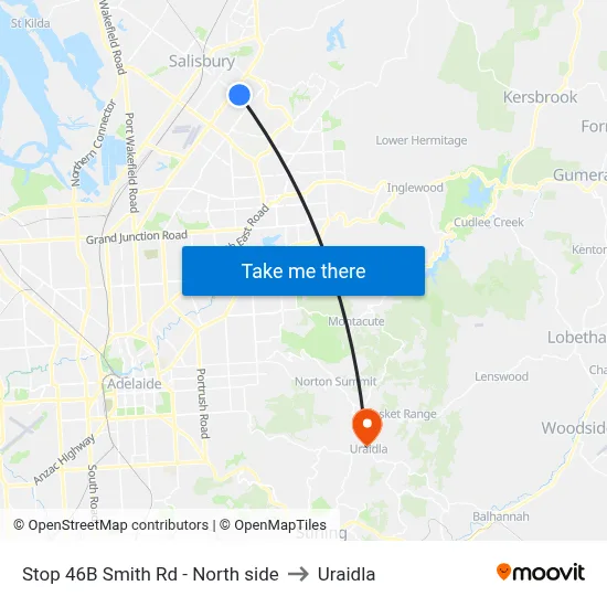 Stop 46B Smith Rd - North side to Uraidla map