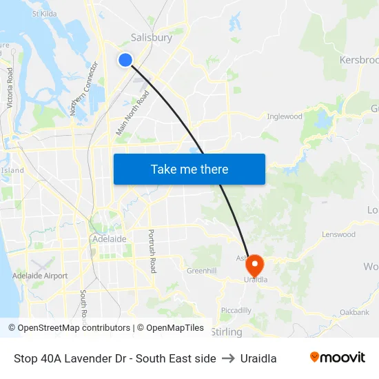 Stop 40A Lavender Dr - South East side to Uraidla map