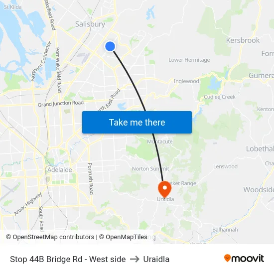 Stop 44B Bridge Rd - West side to Uraidla map