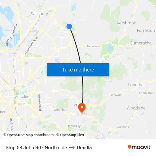 Stop 58 John Rd - North side to Uraidla map