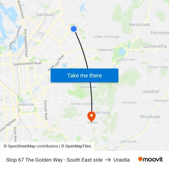 Stop 67 The Golden Way - South East side to Uraidla map