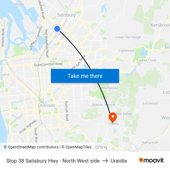 Stop 38 Salisbury Hwy - North West side to Uraidla map