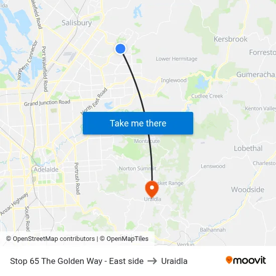 Stop 65 The Golden Way - East side to Uraidla map