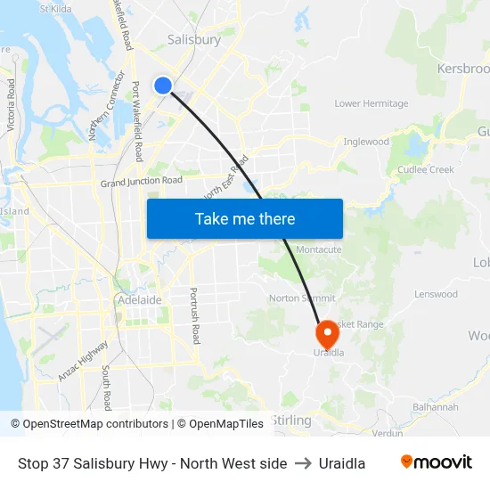 Stop 37 Salisbury Hwy - North West side to Uraidla map