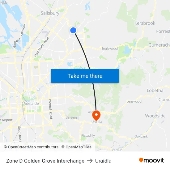 Zone D Golden Grove Interchange to Uraidla map