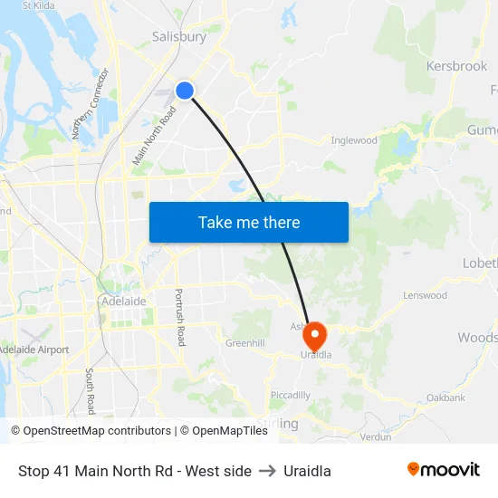 Stop 41 Main North Rd - West side to Uraidla map