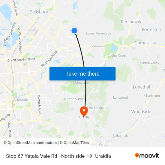 Stop 67 Yatala Vale Rd - North side to Uraidla map
