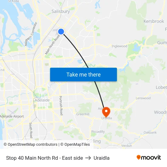 Stop 40 Main North Rd - East side to Uraidla map