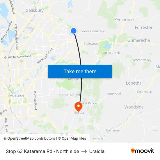 Stop 63 Katarama Rd - North side to Uraidla map
