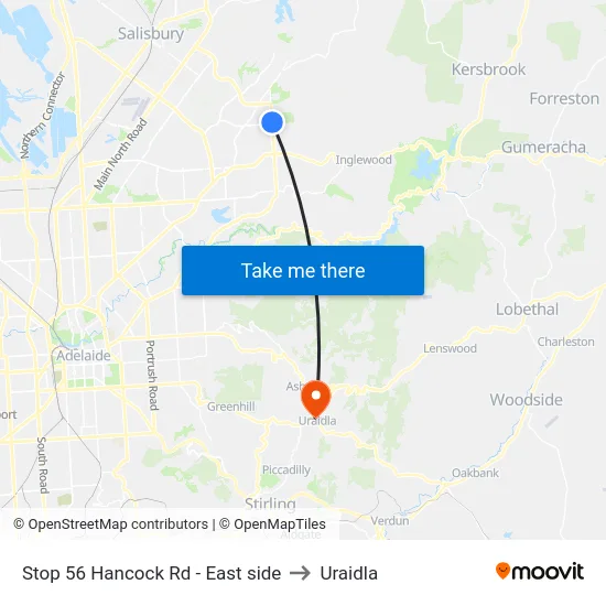 Stop 56 Hancock Rd - East side to Uraidla map