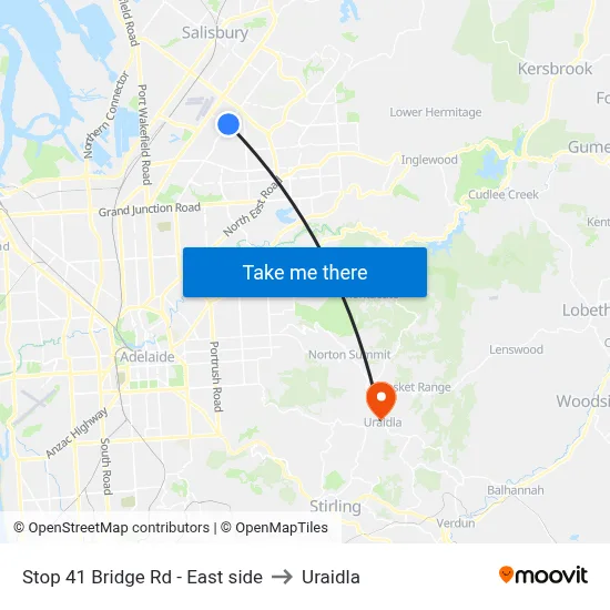 Stop 41 Bridge Rd - East side to Uraidla map