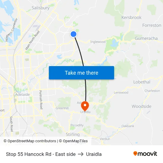 Stop 55 Hancock Rd - East side to Uraidla map