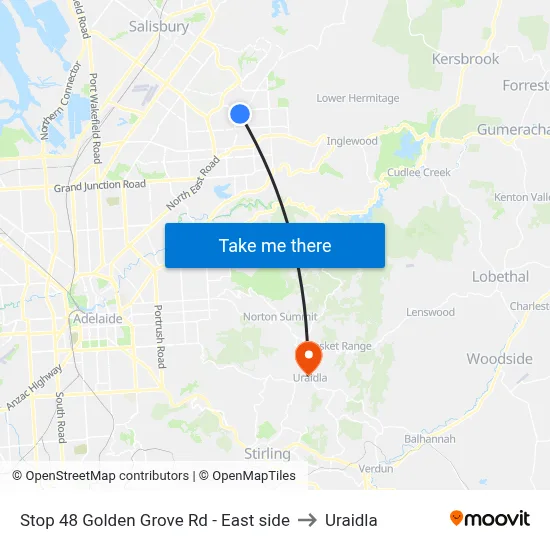 Stop 48 Golden Grove Rd - East side to Uraidla map