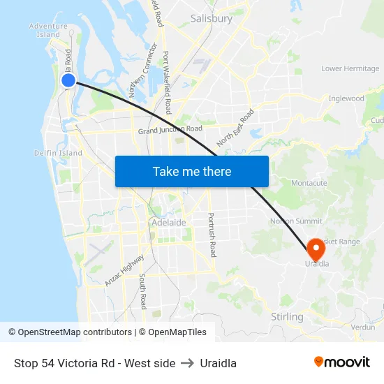 Stop 54 Victoria Rd - West side to Uraidla map