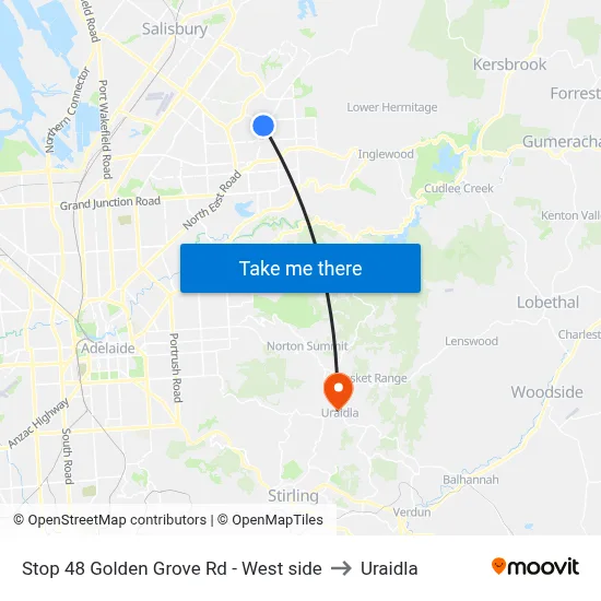 Stop 48 Golden Grove Rd - West side to Uraidla map