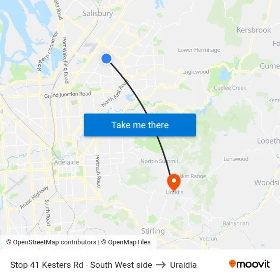 Stop 41 Kesters Rd - South West side to Uraidla map