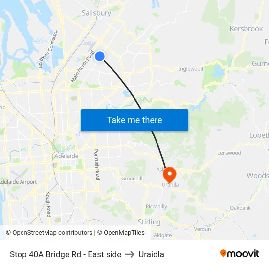 Stop 40A Bridge Rd - East side to Uraidla map