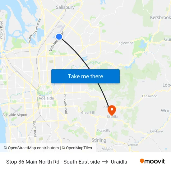 Stop 36 Main North Rd - South East side to Uraidla map