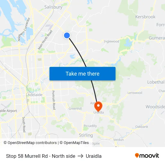 Stop 58 Murrell Rd - North side to Uraidla map