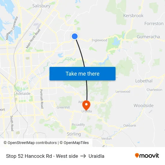 Stop 52 Hancock Rd - West side to Uraidla map