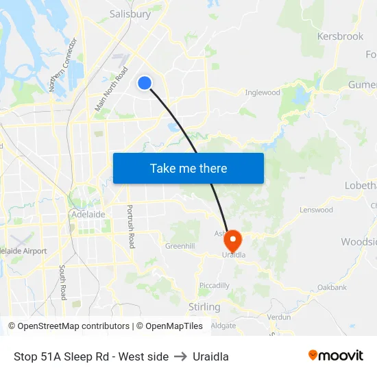 Stop 51A Sleep Rd - West side to Uraidla map