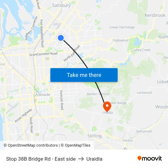 Stop 38B Bridge Rd - East side to Uraidla map