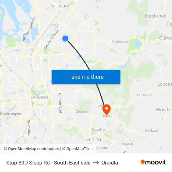 Stop 39D Sleep Rd - South East side to Uraidla map
