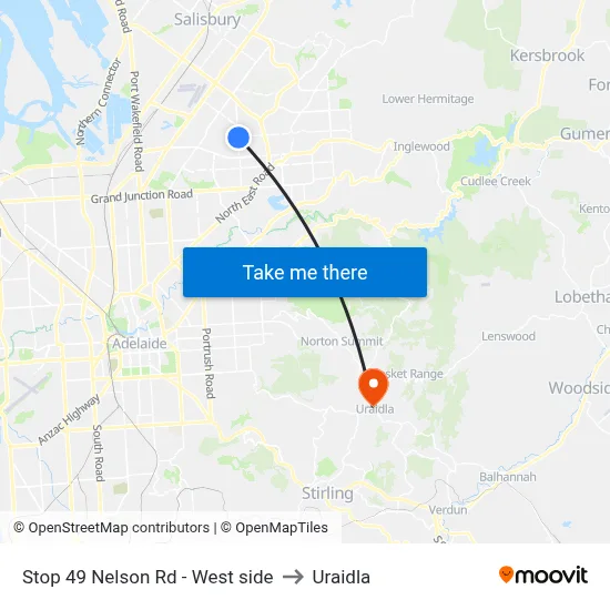 Stop 49 Nelson Rd - West side to Uraidla map