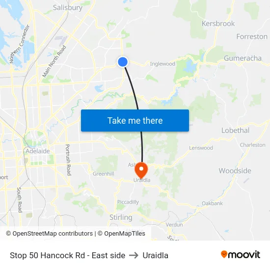 Stop 50 Hancock Rd - East side to Uraidla map