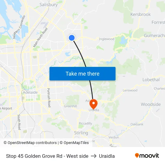 Stop 45 Golden Grove Rd - West side to Uraidla map