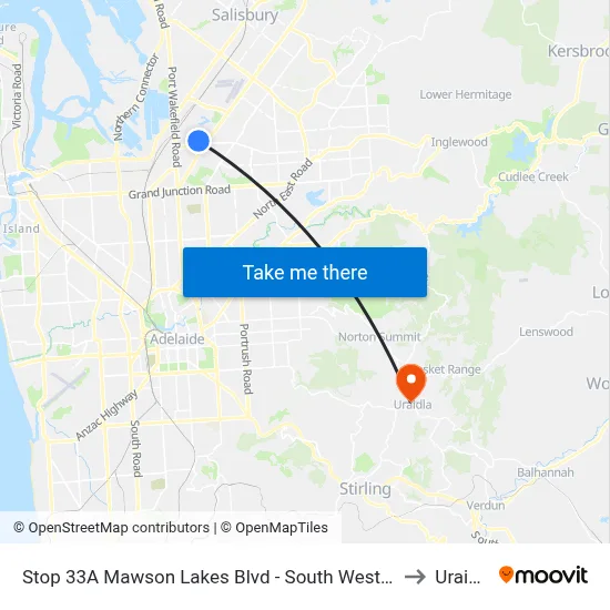 Stop 33A Mawson Lakes Blvd - South West side to Uraidla map