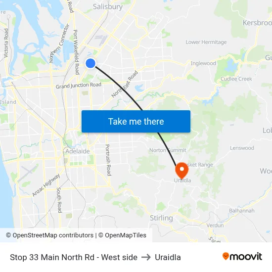 Stop 33 Main North Rd - West side to Uraidla map