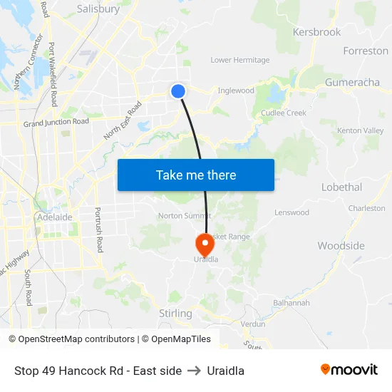 Stop 49 Hancock Rd - East side to Uraidla map