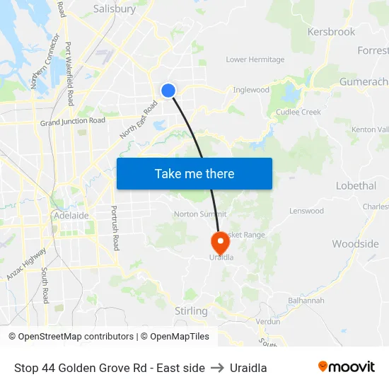 Stop 44 Golden Grove Rd - East side to Uraidla map