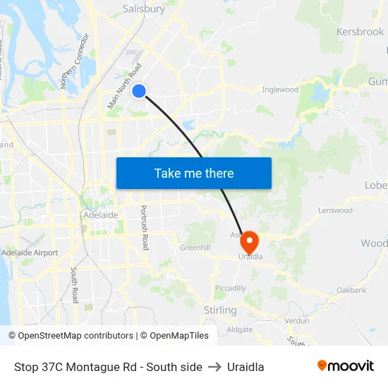 Stop 37C Montague Rd - South side to Uraidla map