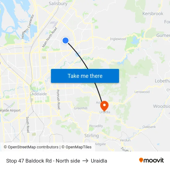 Stop 47 Baldock Rd - North side to Uraidla map