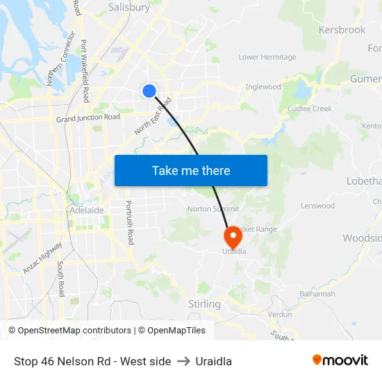 Stop 46 Nelson Rd - West side to Uraidla map
