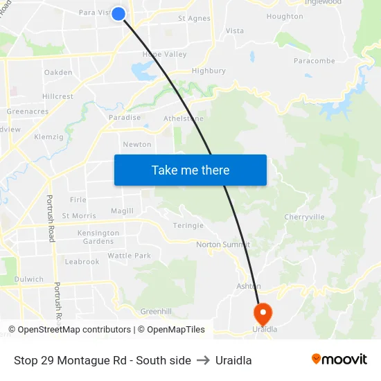 Stop 29 Montague Rd - South side to Uraidla map