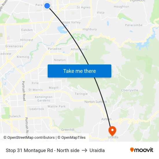 Stop 31 Montague Rd - North side to Uraidla map