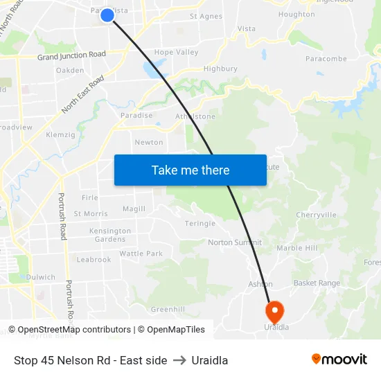 Stop 45 Nelson Rd - East side to Uraidla map