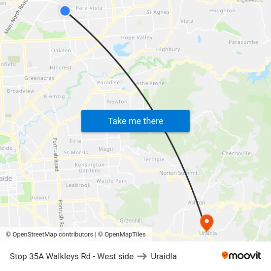 Stop 35A Walkleys Rd - West side to Uraidla map