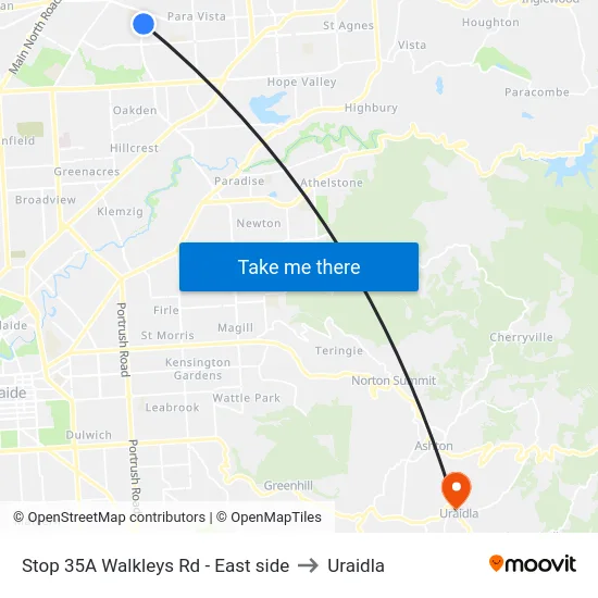 Stop 35A Walkleys Rd - East side to Uraidla map