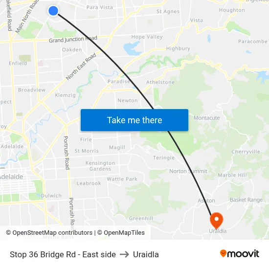 Stop 36 Bridge Rd - East side to Uraidla map