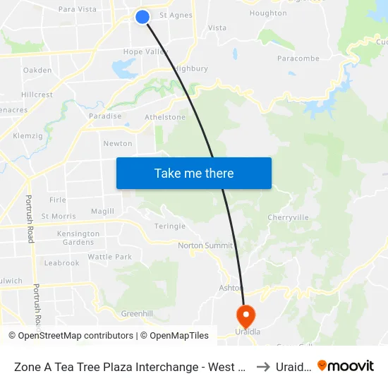 Zone A Tea Tree Plaza Interchange - West side to Uraidla map