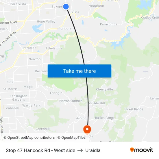 Stop 47 Hancock Rd - West side to Uraidla map