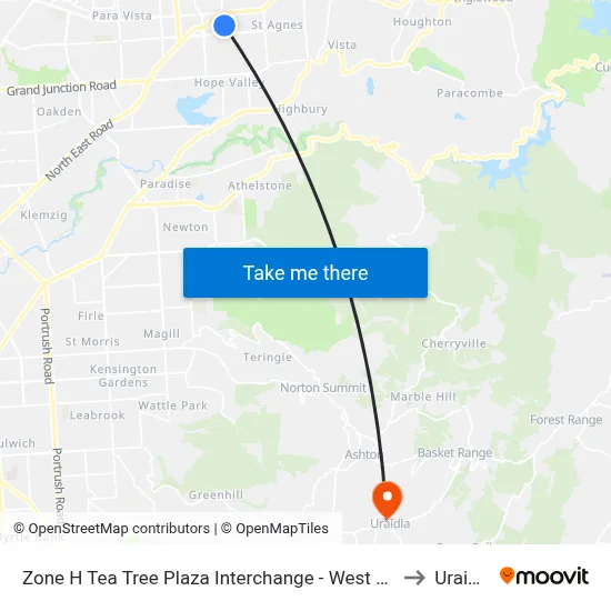 Zone H Tea Tree Plaza Interchange - West side to Uraidla map