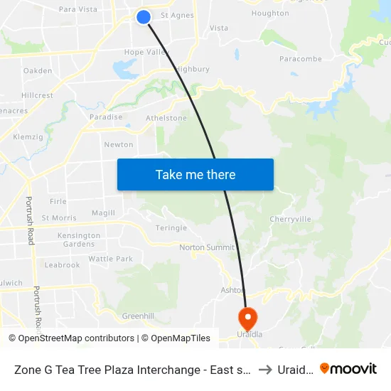 Zone G Tea Tree Plaza Interchange - East side to Uraidla map