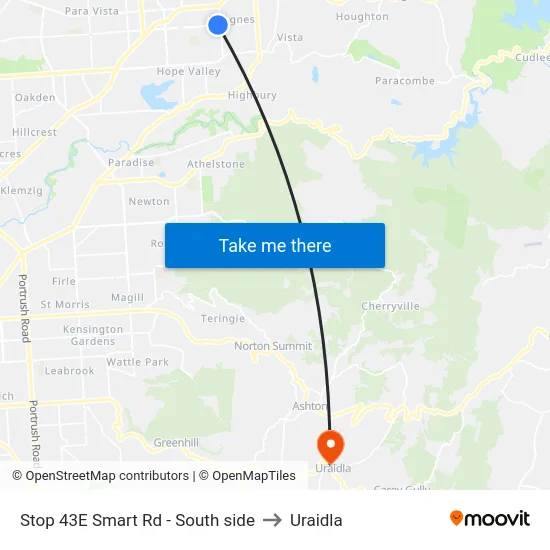 Stop 43E Smart Rd - South side to Uraidla map