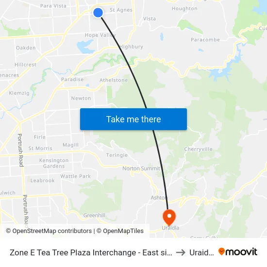 Zone E Tea Tree Plaza Interchange - East side to Uraidla map